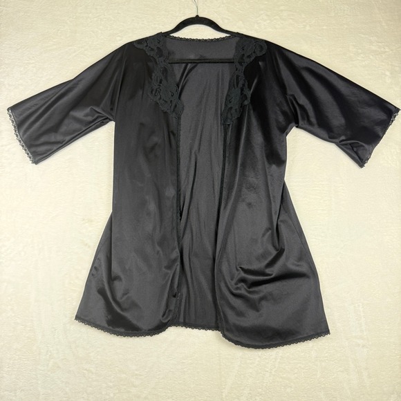Other - Vintage Black Nylon Lace Trim Robe Lingerie Cover Up Boudoir Glam One Size